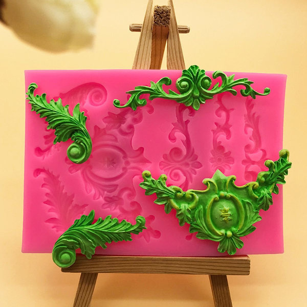 3-pack barock silikon fondantformar 3D skulpterade rullverk snirklar filigran