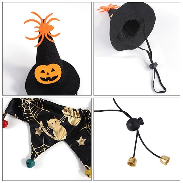 Kissan noita Halloween-asu, koiran kaulapanta ja noidan hattu KLB:lle