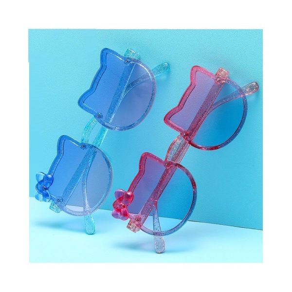 2 stk (blå pink gradient gennemsigtig pink stel + blå pink gradient gennemsigtig blå ramme) Børne solbriller Sød kat Baby solbriller Småbørns solbriller