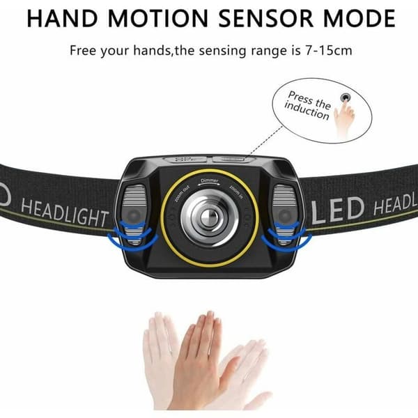 LED hodelykt, zoomable, lett, sensor, oppladbar, USB hodelykt, kraftig