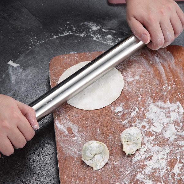 Matt finish rustfritt stål kjevle for baking pizzadeig, pai, kjeks, essensielle kjøkkenredskaper I-