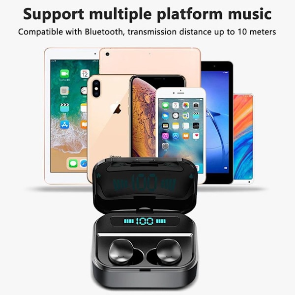 TWS Bluetooth 5.0 ørepropper True Wireless Stereo hodetelefoner Svart