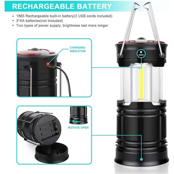 2-pack campinglyktor, uppladdningsbara LED-lyktor, orkanlampor med KLB