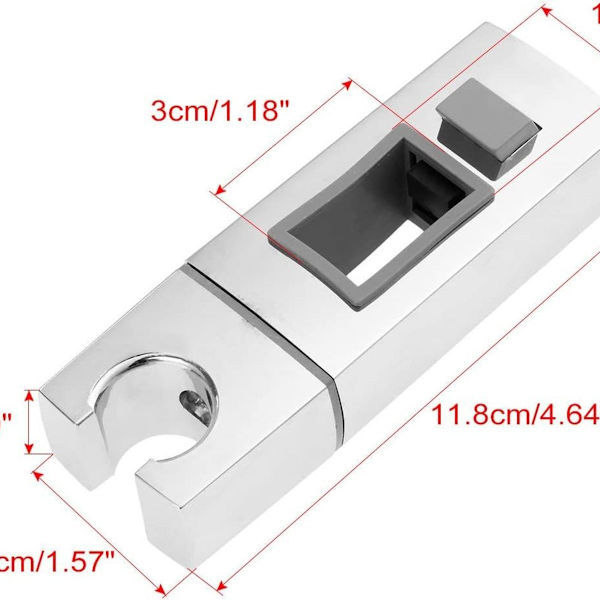Skydebruserholder til skinne, 18x30 mm, rektangulær, krom ABS håndbruserholder til