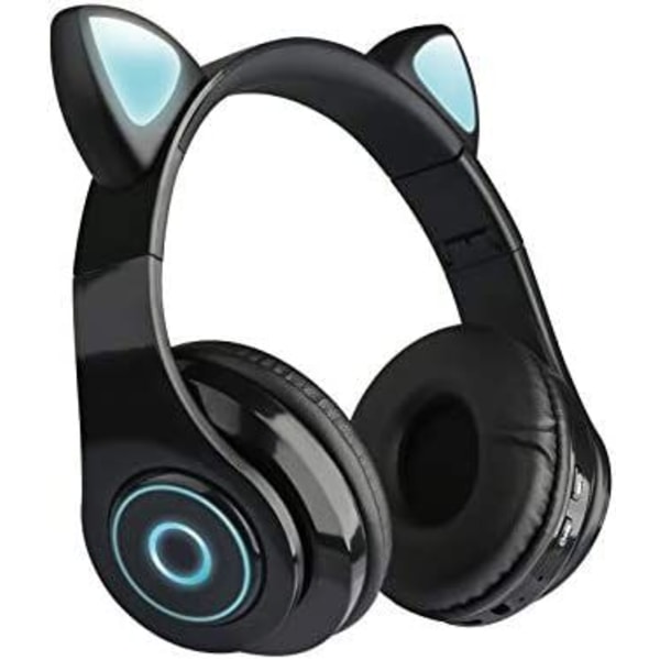Cute Cat Ear trådlösa hörlurar, trådlösa 5.0 Over Ear-hörlurar med 7 färger LED-ljus hopfällbar volymkontroll för smartphones, surfplattor, datorer