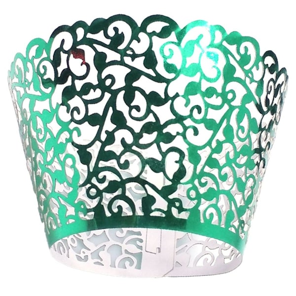 100 stk. Cupcake Cases Kunstnerisk Bagepapir Filigran Grøn KLB