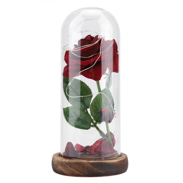 Bevaret LED-lys med rosenblade med glasafdækning og træ KLB