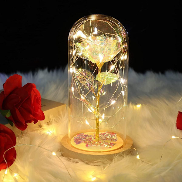 Evig rose i glas med LED-lys, skønhed og udyr rose gave til hende KLB