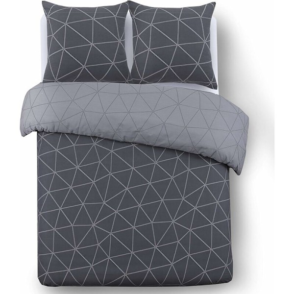 Anthracite vändbar sängklädesset - Påslakanset 260x240 cm med 2 örngott för Kingsize dubbelsäng - 100% bomull KLB