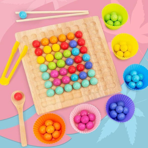 Wooden Board Bead Game Toy, Kptoaz Wooden Go Games Set, Rainbow Clip Beads KLB