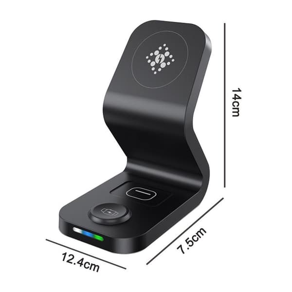 Magnetisk trådløs oplader, 3 i 1 15W trådløs oplader sort