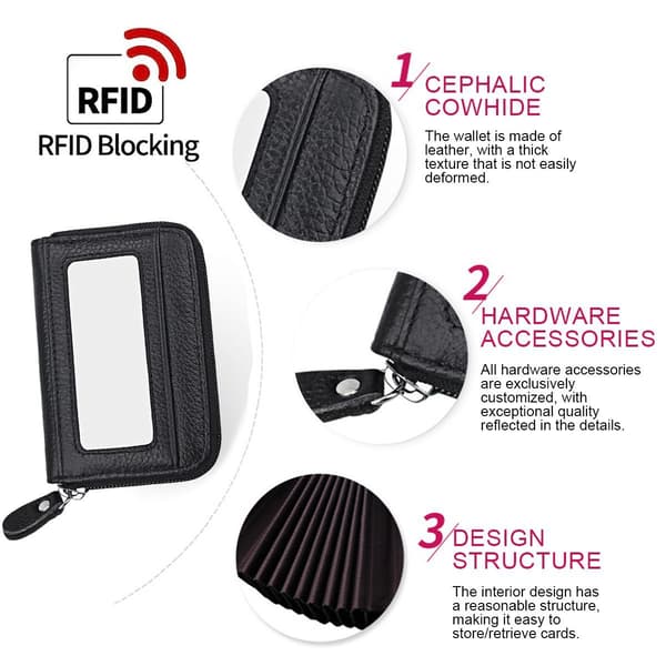 Lille læderpung til kvinder, damepung med lynlås, RFID sort
