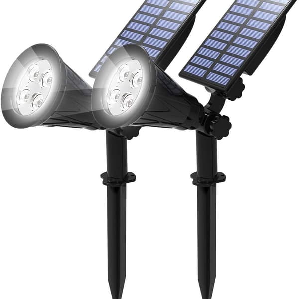 Pakke] Solcelle LED Flomlys, 4 LED Solcellelys, Vanntett Hagebelysning for