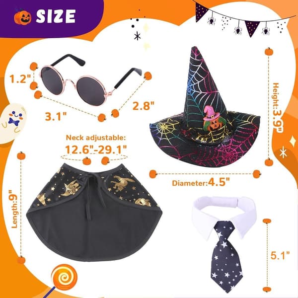 Halloween-kostumer til hunde, edderkoppe-troldmandshat og slipsesæt til hunde, KLB