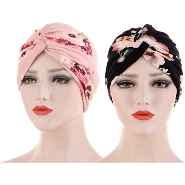 2 stk. kemohætte til kvinder, bandana, knude turban, muslimsk hovedtørklæde, sovehat til langt hår (tilfældig farve)