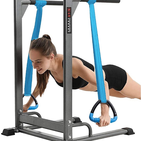 2 st Gym Rings Gymnastikringar, triangulär pull-up ring med justerbar blå