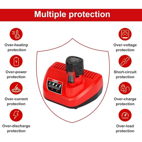 10,8V 3A litiumbatteriladdare för Milwaukee Tools N12 M12 KLB