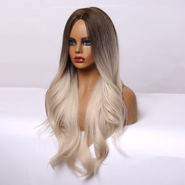 Brun blond gradient parykk høy temperatur silke langt krøllete hår