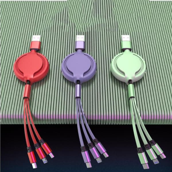 3-i-1 On The Soft Glue Go Retractable Charging Cable, Purple KLB