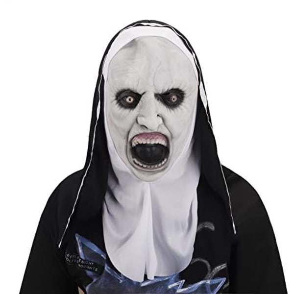 Läskig Nun Latex Mask Halloween Party Town Nun Mask Cosplay Dräkt Helt huvud Skrämmande Mask Häxmask Zombie Klä upp dåligt