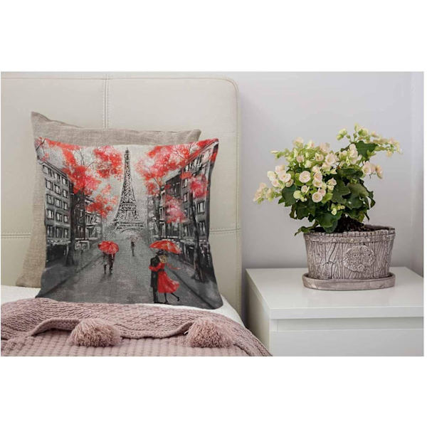 45 x 45 cm Romanttinen Pariisin Tyynynpäällinen Rakastavaisille - Suudelma Ranskassa - Design: Eiffel-torni - Ystävänpäivä - Miehille ja Naisille - Harmaa ja Punainen
