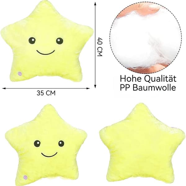 LED-stjernepute, stjernepute i plysj, LED-stjerneformet pute, lysende