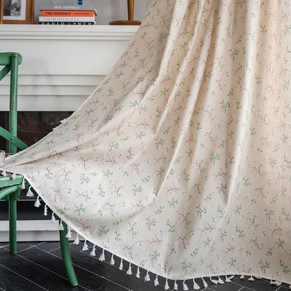 Boho ugjennomsiktige gardiner, beige bomullslin macrame gardiner med KLB