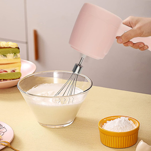 Ny 2 i 1 Mini Elektrisk Visp, med Hvitløkshakker, USB Oppladbar Avtakbar Bærbar Eggpisker, God Hjelper på Kjøkkenet for å Lage Kaker (Rosa)