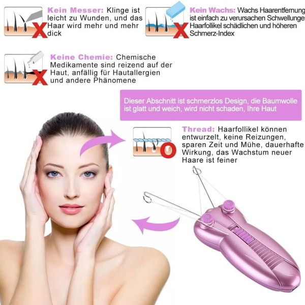 Elektrisk ansiktshårborttagare för kvinnor - smärtfri trådning och rakning KLB
