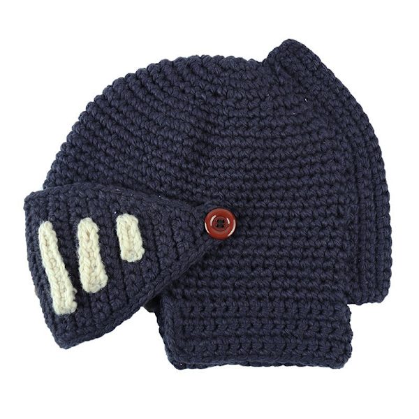 Romersk riddare stickad blå mössa vinter gladiator mask mössa handgjord stickad herrhatt