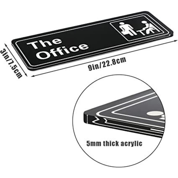 3 kontordørplader Holdbare akryl selvklæbende skilte Let at installere 8x23 cm (sort og hvid)