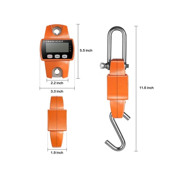 Svart 300 kg hängande våg för gård, jakt, bågskytte, vikt, stor fisk, entrélift med exakt sensor (digital, professionell, lätt fodral)