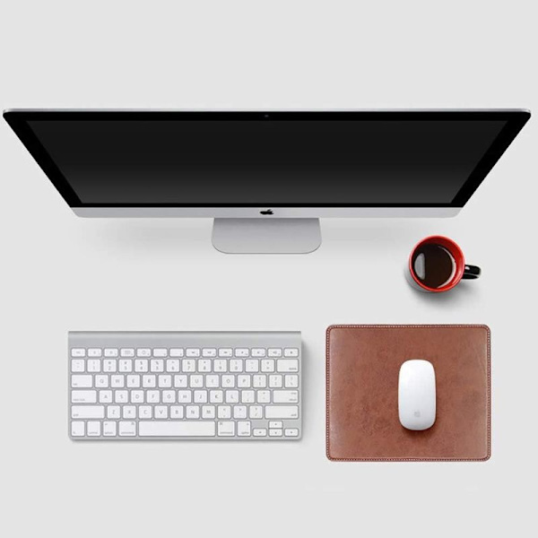 Sklisikker musematte med gummibase, datamaskin PC skinn musematte, kaffebrun