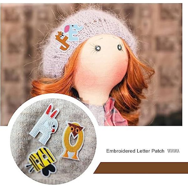 26 stk. A-Z alfabet dyrebroderede patches, sy-på eller stryg-på patches, reparationsdekoration til tøj, hatte, rygsække, flerfarvet, one size