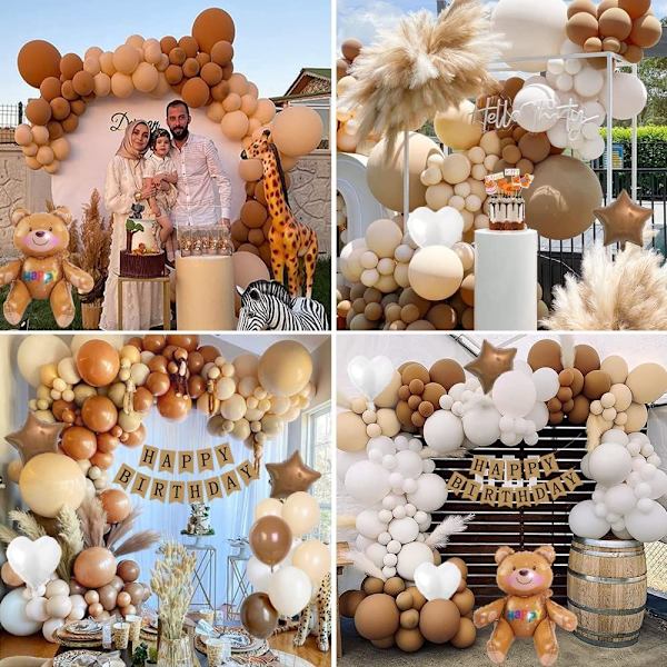Børnefødselsdagspynt, kaffeballon guirlande bue sæt, retro abrikos hvid kokos latex festballoner til boho safari bjørn The-
