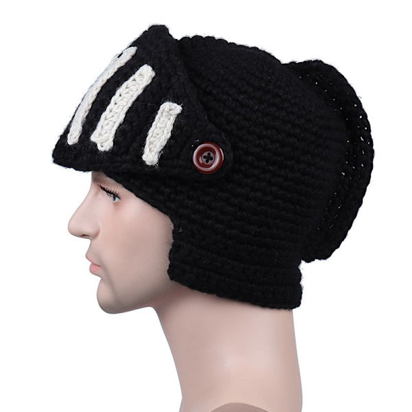 Romersk riddare stickad svart hatt vinter gladiator mask mössa handgjord stickad herrhatt