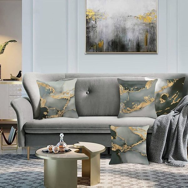 4 kpl tyynynpäälliset marmori musta kulta abstrakti art deco sohva