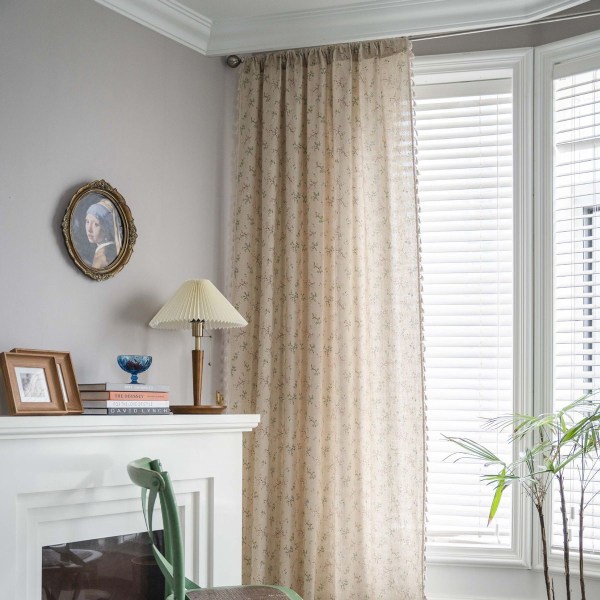 Boho ogenomskinliga gardiner, beige bomullslinne macrame gardiner med KLB