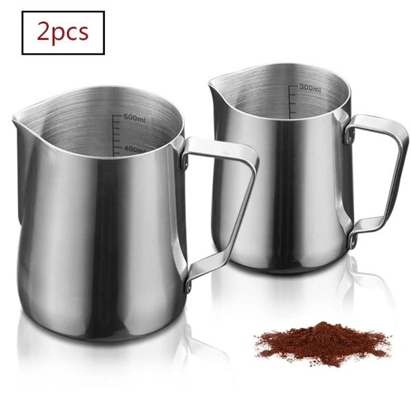Melkeskummer, 350ml + 600ml håndholdt rustfritt stål melkeskummerkanne, kaffe KLB