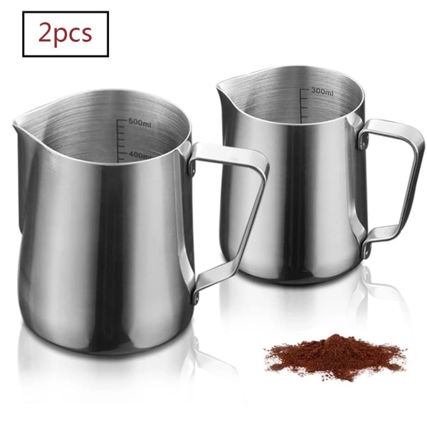 Milk jug, 350ml + 600ml handheld stainless steel frothing jug, coffee KLB