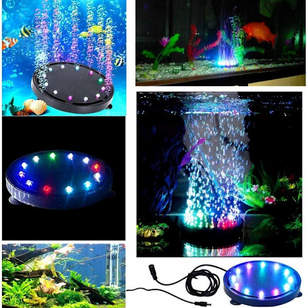 12 LED nedsænkelig akvarieboblelampe, farverig nedsænkelig luftboblelyslampe, 12,5 cm LED-belysningsdekoration farverigt lys med luftboble KLB