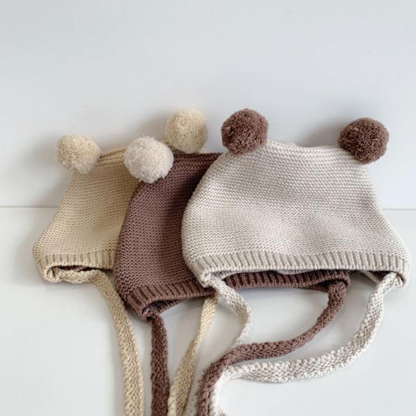 Baby virkad mössa Toddler söt björn öra mössa Toddler pojkar flickor beige KLB