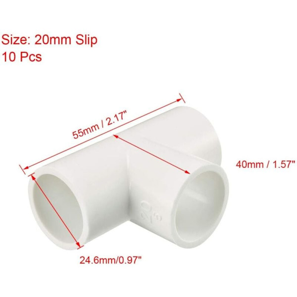 20mm T-koppling PVC-rör Koppling T-koppling 20mm, 10-pack KLB