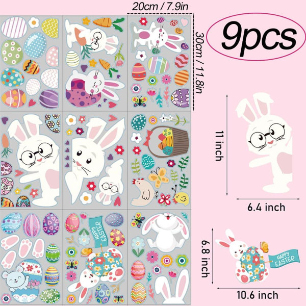 126pcs Easter Window Stickers, Cute Egg Bunny Carrot Stickers for Easter KLB