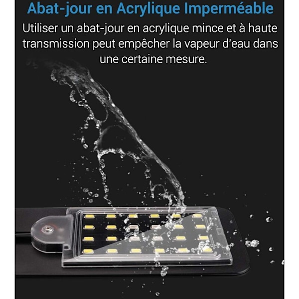 Ultra-tynd LED-lys til lille akvarium, mini akvarium klemmelampe med 24 LED'er hvidt og blåt lys til 30-40 cm akvarium, 10 W (sort) KLB
