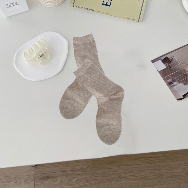 Kaura raidalliset sukat, yksiväriset puuvillaputkisukat, khaki KLB