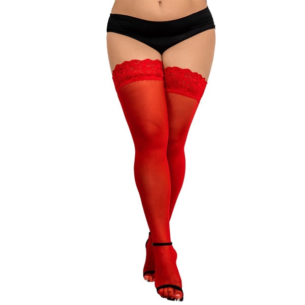 Pitsisukat, naisten sukat läpinäkyvällä silikonipitsillä, punainen KLB