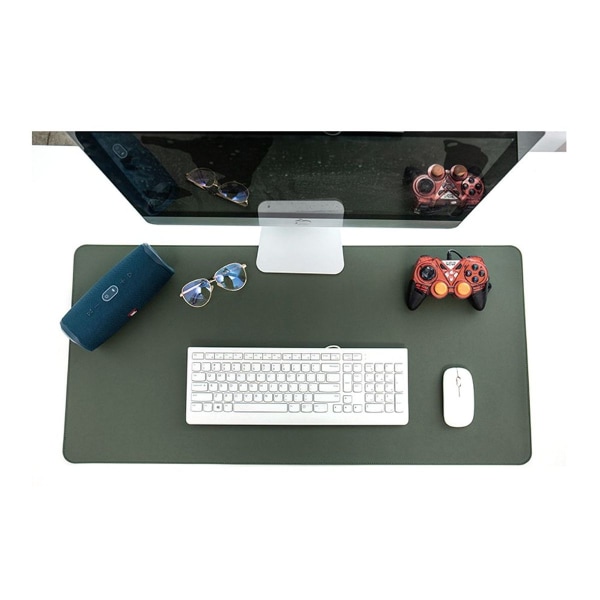 Läder Desk Pad Protector Kontorsskrivbord Musmatta Bläck Grönt + Ljusgrå