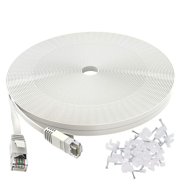 Cat 6 Ethernet-kaapeli, 50 jalkaa, valkoinen - litteä Internet-verkko