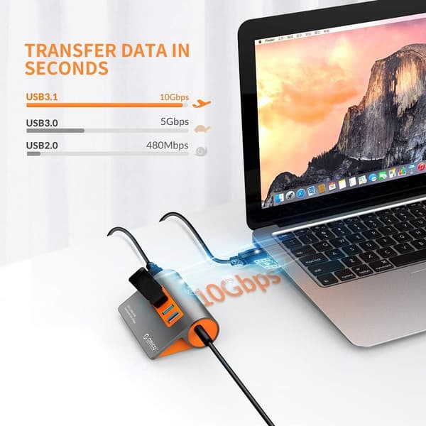 USB 3.1 selvforsynet hub, 4-port USB datahub, 10 Gbps